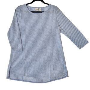 414 Zenergy by Chicos Womens Striped Top Sz M Blue White 3/4 Sleeve‎
